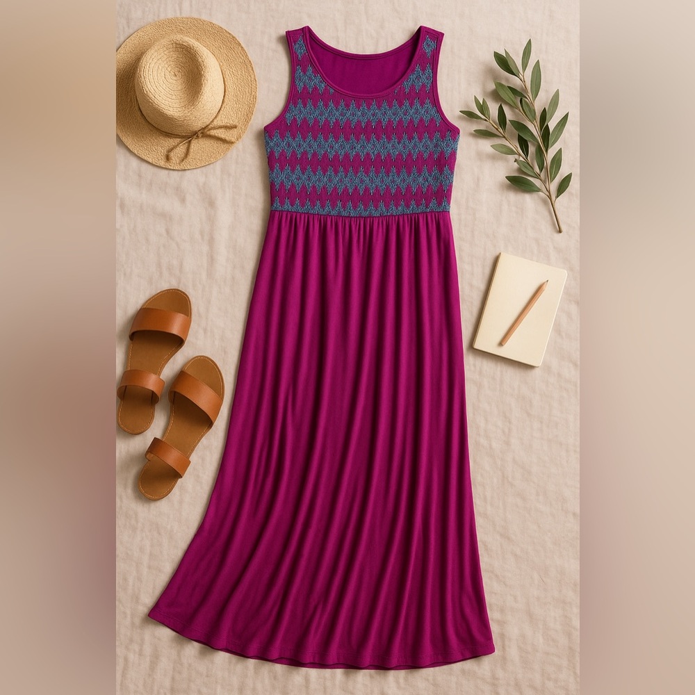 Spense Fuchsia Maxi Dress with Teal Bodice Detail Size Medium